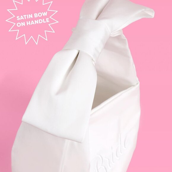 White Satin Bride Bow Bag Bride To Be Purse Bridal Shower Party Accessory - Picture 4 of 6